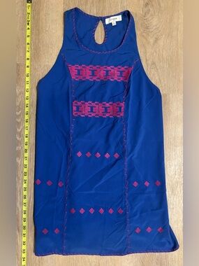 Umgee Blue Tank Dress embroidered with Pink Diamond Accents